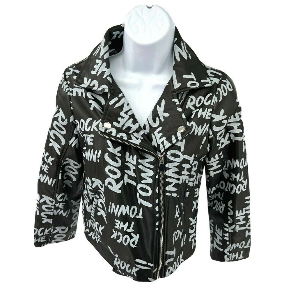 Disney D-Signed Girls Black Moto Faux Leather Jacket Rock‎ the Town Size Large